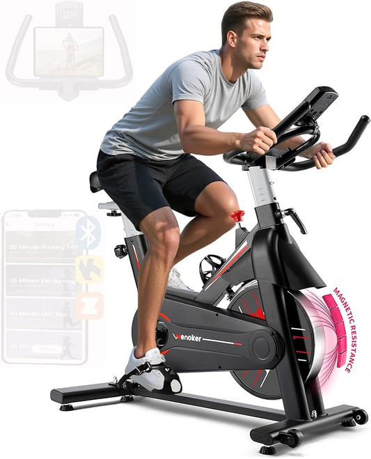 Exercise Bike, WENOKER Magnetic Resistance Stationary Bike for Home, App Supported Indoor Bike with Whisper Quiet, Heavy Flywheel and Upgraded Digital Display-StrideForce Fitness