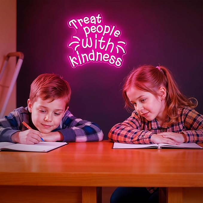 Treat People with Kindness Neon Sign,Pink Led Neon Signs for Wall Decor,Dimmable Inspiring Letter Neon Lights USB Be Kind Light Up Signs for Bedroom Classroom Kids Room,Gift for Boys Girls-StrideForce Fitness