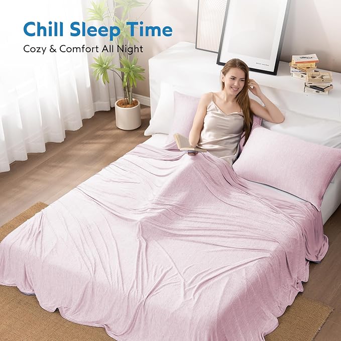 HOMFINE Cooling Blankets for Hot Sleepers - Summer Blanket Thin Lightweight Breathable Soft Double Side Enhanced Cooling for Bed Couch Sofa, Keep Cool for Night Sweats (Pink, 90 x 90 inches)-StrideForce Fitness