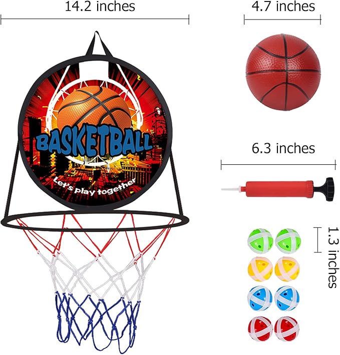 2 in 1 Basketball Hoop and Dart Board, 14" Dart Board for Kids, Basketball Hoop for Kids Toddlers, Sports & Outdoor Play, Birthday Gift Toys for 3 4 5 6 7 8 9 10 Year Old Boys Girls Kids, Party Favors-StrideForce Fitness