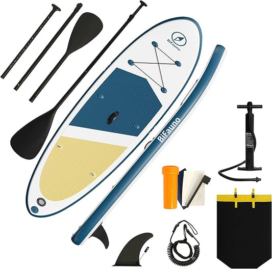 Inflatable Stand Up Paddle Board with SUP Accessories & Backpack. Paddle Boards for Adults. Non-Slip Deck, Wide Stance, Bottom Fin, Double Action Pump.-StrideForce Fitness