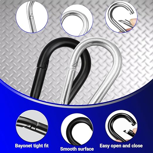 50 Pack 1.97" Heavy Duty Carabiner Clips, M5 Black Galvanized Steel Spring Snap Hooks, Rust-Resistant Keychain Clips for Hammock, Camping, Hiking, Fishing, Swing Set-StrideForce Fitness