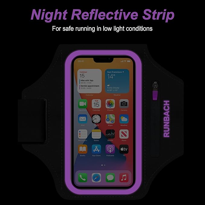 Armband for iPhone 16 Pro Max/16 Plus/15 Pro Max/15 Plus/iPhone 14 Pro Max/14 Plus/13,12,11 Pro Max/XS Max,Water Resistant Sport Armband with Zipper Slot for Airpods and Keys (Purple)-StrideForce Fitness