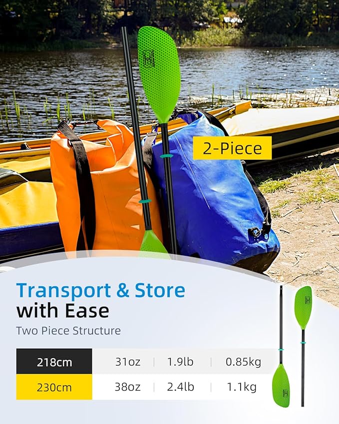 OCEANBROAD Kayak Paddle 86in/218cm, 90.5in/230cm Alloy Shaft 2-Piece Floatable Kayak Oar for Kayaking Canoeing Boating-StrideForce Fitness