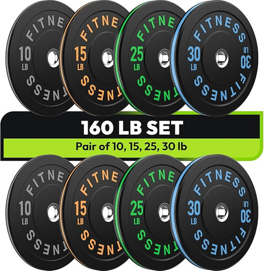Rubber Weight Plates, Olympic Bumper Plate Set 2-Inch, 45/100 / 160/190 / 260/300 lb Barbell Weights for Home Gym, Colored Standard Strength Training Plates for Weightlifting-StrideForce Fitness