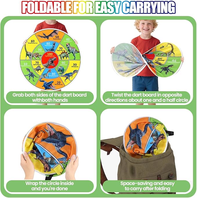 30 Inch LED Dart Board Kids Game,12PCS Sticky Balls,Indoor/Outdoor Sports Carnival Yard Party,Suitable for 3 4 5 6 7 8 9 10 11 12 Years Old Boys and Girls Birthday Gifts Dinosaur Toys-StrideForce Fitness