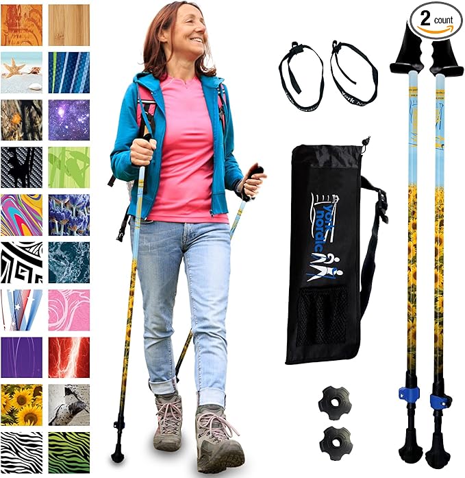 York Nordic Motivator Walking Poles for Balance and Rehab - Patented Stability Grips - Lightweight, Adjustable, and Collapsible - 2 Pieces Adjustable w/flip Locks - Heights 4'6" up to 6'2" - 230 lbs-StrideForce Fitness