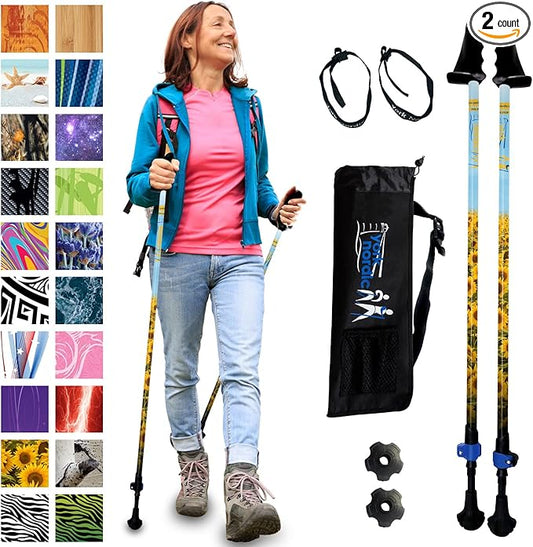 York Nordic Motivator Walking Poles for Balance and Rehab - Patented Stability Grips - Lightweight, Adjustable, and Collapsible - 2 Pieces Adjustable w/flip Locks - Heights 4'6" up to 6'2" - 230 lbs-StrideForce Fitness