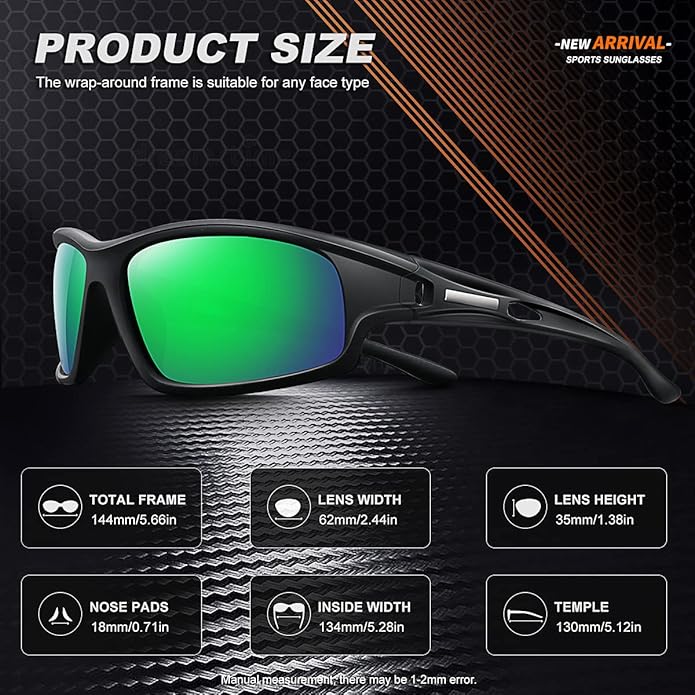 Polarized Sports Sunglasses for Men 100% UV Protection Wrap Around Unbreakable Sun Glasses for Fishing Driving-StrideForce Fitness