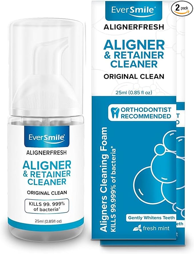 EverSmile AlignerFresh Original Clean Foam – Cleaner Compatible w/Invisalign and All Clear Aligners & Retainers – Eliminates Bacteria, Whitens Teeth, Fights Bad Breath – 25ml (2 Pack)