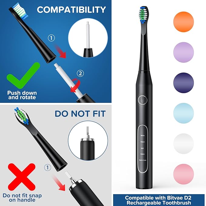 Replacement Toothbrush Heads 10 Pack Compatible with Bitvae Daily D2 Rechargeable Toothbrush, for D2 Toothbrush Heads Refills, Black