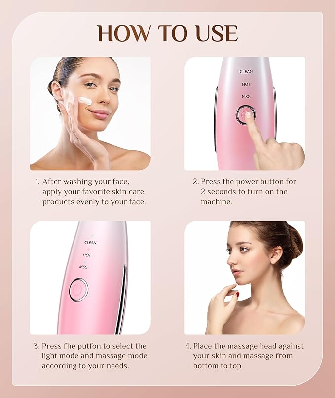 7 Color Galvanic Machines - Red Light Therapy for Face and Neck, Face Massager Tool for Wrinkles, Double Chin, Vibrating Facial Massager with Thermals, Pink-StrideForce Fitness