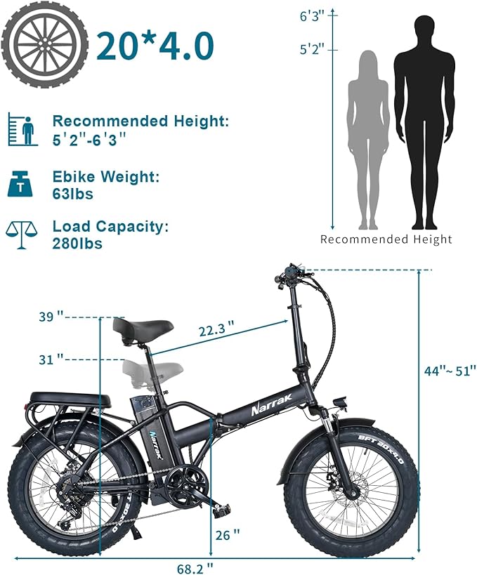 Fat Tire Folding Electric Bike, 48V & 624Wh Lithium Removable Battery, Peak 1100W Brushless Motor, Max Speed 28Mph, M5 Large LCD Display, Suspension, Step-Over/Thru Frame-StrideForce Fitness