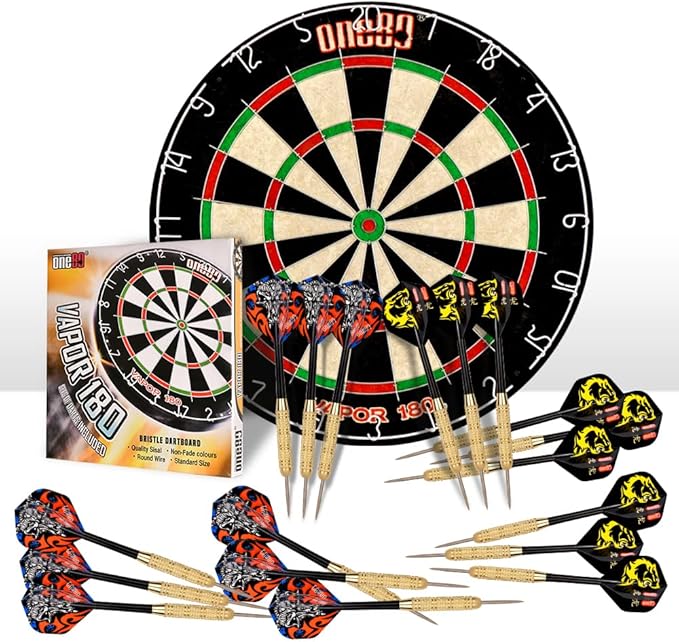 Vapor 180 Bristle Dartboard Staple Free Bullseye Steeltip Darts Extra Flights-StrideForce Fitness