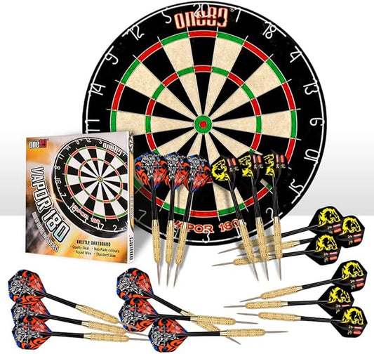 Vapor 180 Bristle Dartboard Staple Free Bullseye Steeltip Darts Extra Flights-StrideForce Fitness