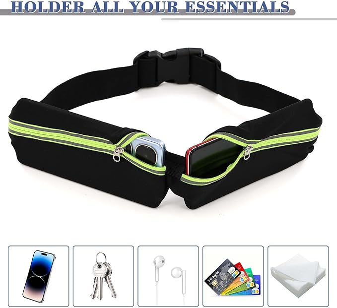 2 Pcs Running Belt for Men and Women, Slim Running Belt, Reflective Waterproof Double Pocket Design, Suitable for Running, Cycling, Mountaineering and Other Sports (Blue, Green)-StrideForce Fitness