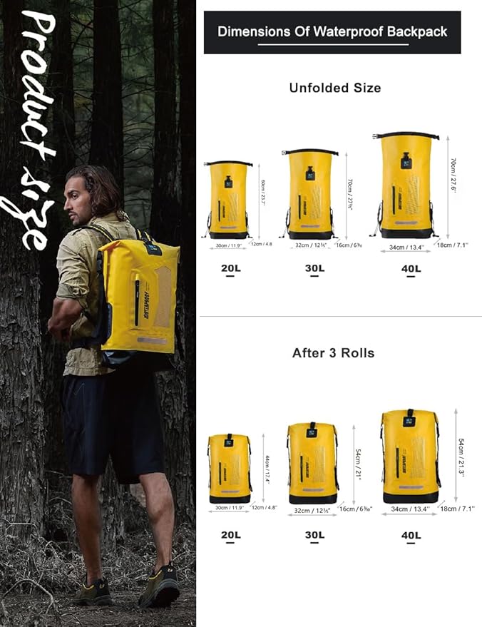 IDRYBAG Waterproof Backpack for Men 20L/30L/40L, Floating Dry Bag Kayak, Dry Backpack Hiking-StrideForce Fitness