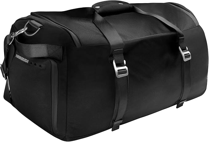 Hayabusa Airstream Athletic Duffle Gym Bag for Women and Men - Black, 50l duffle bag - 7 zippered Pockets, Good for travel, Boxing, MMA, BJJ, kickboxing, Muay Thai, wrestling, Glove/Shoe Compartment-StrideForce Fitness