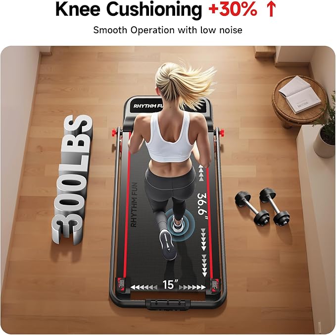 RHYTHM FUN Incline Foldable Treadmill, Walking Pad Treadmill with Incline, 300 lbs Portable Treadmills with Handles for Home Office Use, Under Desk Compact Walking Pad-StrideForce Fitness