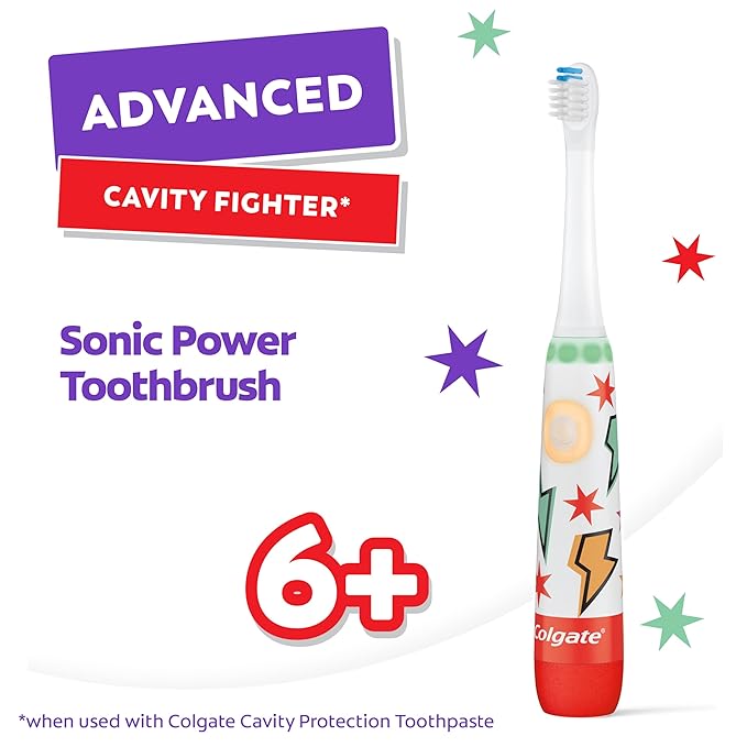 Colgate Advanced Cavity Fighter Kids Battery Toothbrush, Includes AA Battery and Extra Toothbrush Head, Features Built-in Timer and 2 Brushing Modes, for Children Ages 6 and Up