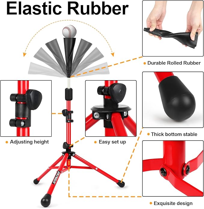 Baseball Tee Batting Tee Softball Tee Portable Travel Hitting Tee,Easy Adjustable Height,Stable Tripod Stand-StrideForce Fitness