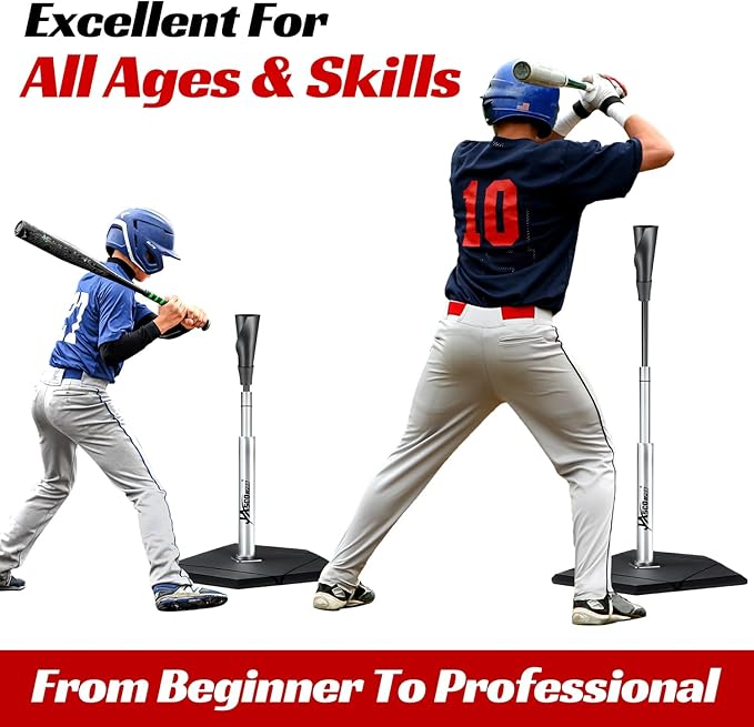 Batting Tee For Baseball And Softball With Traditional Home Plate Base,Alumium Stem,Handroll Rubber Top,Height Adjustable 24 to 46 inche For kids and Adults,Portable Baseball Tee Softball Tee-StrideForce Fitness