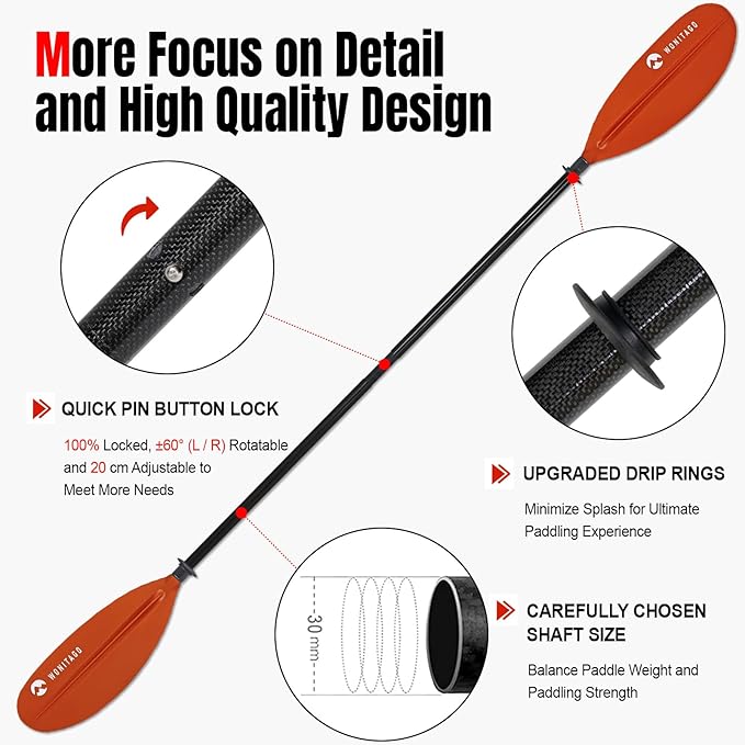 Kayak Paddle Premium Carbon Fiber Paddle with Reinforced PP + Fiberglass Blade, Floating Adjustable Kayaking Oars, 3 Piece, 220-240 cm/86-94 Inches, 240-260 cm/94-102 Inches-StrideForce Fitness