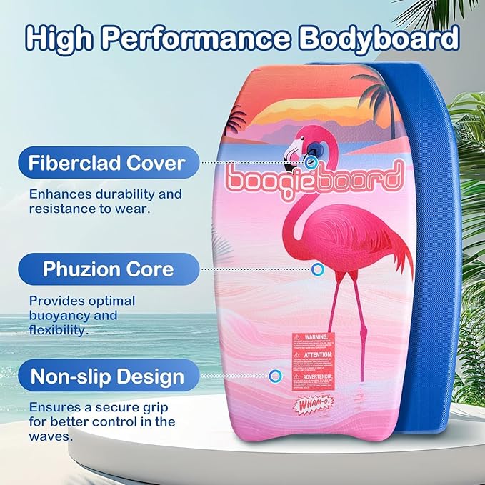 Wham-O Boogie Boards, 37" Body Board for Beach, Lightweight Bodyboard with Wrist Leash for Beginners and Training All Wave Conditions(1 Pack)-StrideForce Fitness