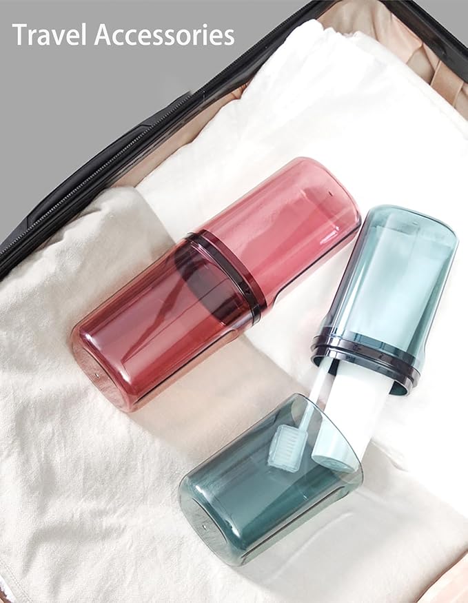 Travel Toileting Cup, Transparent Mouthwash Cup, Portable Toothbrush Case with Cover, Bathroom Toiletries Toothpaste Toothbrush Storage Box for Travel Camping Home School Business Trip