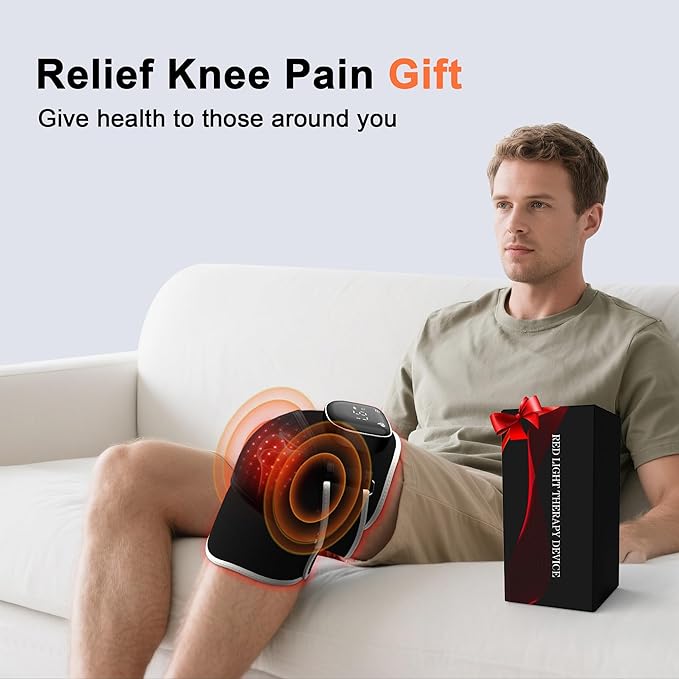 RAYOCON Red Light Therapy for Knee:Knee Massager with 6 Heat and 5 Vibration Infrared Red Light Therapy for Body Pain Relief Cordless Rechargeable Infrared Light Therapy Heated Knee Brace-StrideForce Fitness