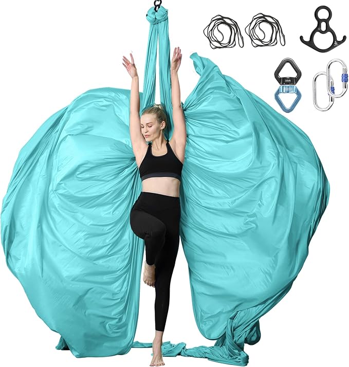 Aerial Silks Yoga Swing Set - 9/11 Yards Aerial Yoga Hammock Kit Anti-Gravity Flying for Fitness, Low/Non Stretch Nylon Tricot Fabric Hardware Included for Dance-StrideForce Fitness