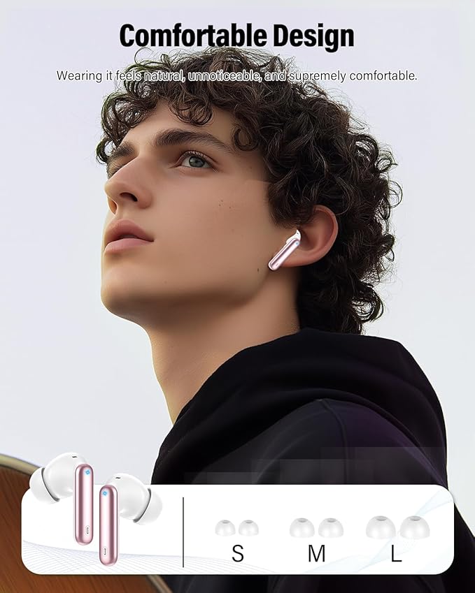Wireless Earbuds, Bluetooth 5.4 Headphones Bass Stereo, Ear Buds with Noise Cancelling Mic, IP7 Waterproof in Ear Earphones, 36H LED Display Bluetooth Earbuds for Laptop Pad Phones Sports, Rose Gold-StrideForce Fitness