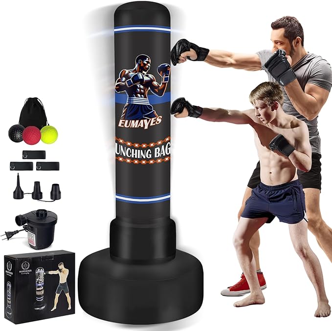 Freestanding Punching Bag for Adults Teens, 71" Heavy Punching Bag with Stand and Boxing Reflex Balls & Electric Air Pump, Inflatable Kickboxing Bag for Training MMA Thai Fitness Karate-StrideForce Fitness