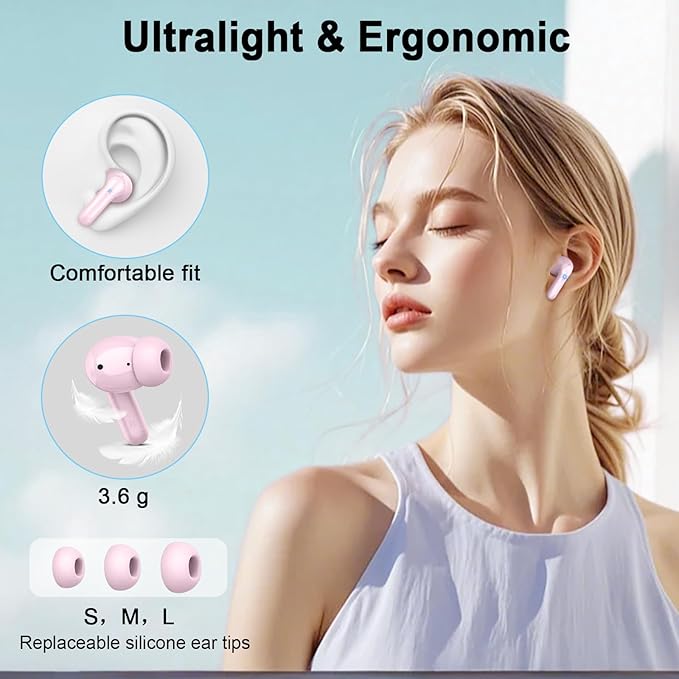 Wireless Earbuds, 2025 Bluetooth 5.4 Headphones Hi-Fi Stereo Ear Buds, 4 ENC Noise Cancelling Mic, 40+Hrs USB-C in-Ear Earphone, IP-X7 Waterproof Sport Workout Gym for Laptop Pad Android iOS-StrideForce Fitness
