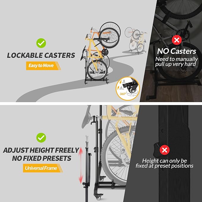 Vertical Bike Stands (2 Pack)，Standing Bike Rack for Garage Floor，Upright Bicycle Floor Stand Indoor Bike Holder with Adjustable Height for Garage & Apartment - for Wheels Sizes up to 29”-StrideForce Fitness