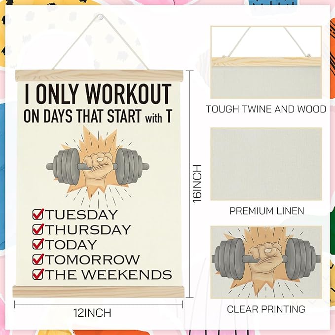 Gym Motivational Posters Funny College Dorm Posters Gifts for Guys Girls Friends I Only Workout on Days That Start with T Gym Flag Wall Art Decor Sign for Home Gym Bedroom Office-StrideForce Fitness