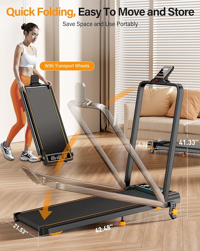 Treadmill Walking Pad with 10% Incline/Handle Bar/2 LED Display, 3.5HP Portable Treadmills for Home Small, Foldable Walking Pad Treadmill 350+lb Capacity, Smart App, 4 Adjustable Incline, RGB Light-StrideForce Fitness