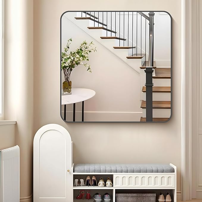 FORBATH Bathroom Mirror 42x42 Inch, Large Square Vanity Mirror with Black Aluminum Frame Rounded Corner, Wall Mounted Mirror for Bathroom Bedroom Entryway Living Room Home Decoration-StrideForce Fitness