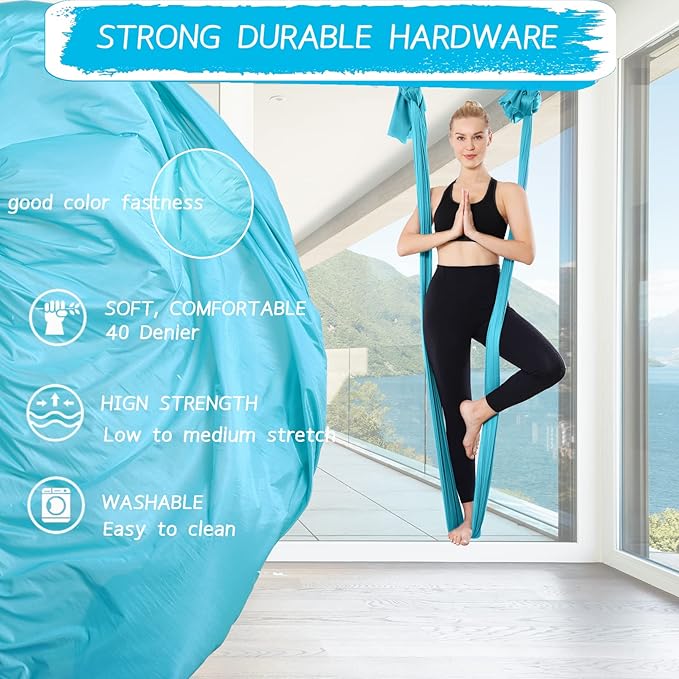 Aerial Silks Yoga Swing Set - 9/11 Yards Aerial Yoga Hammock Kit Anti-Gravity Flying for Fitness, Low/Non Stretch Nylon Tricot Fabric Hardware Included for Dance-StrideForce Fitness