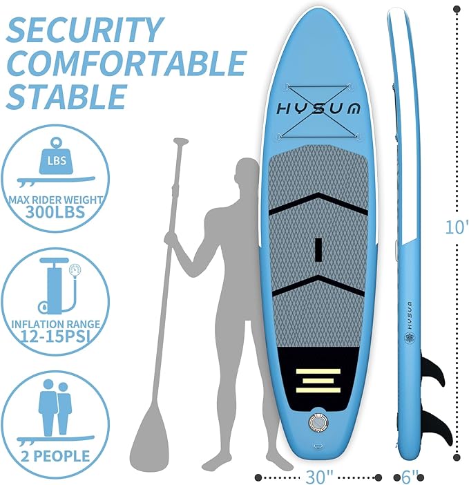 Inflatable Stand Up Paddle Board, 10'x30''x6'' Ultra-Light Paddleboards for All Skill Levels with SUP Accessories, Paddle, Fins, Leash, SUP Pump, Backpack-StrideForce Fitness