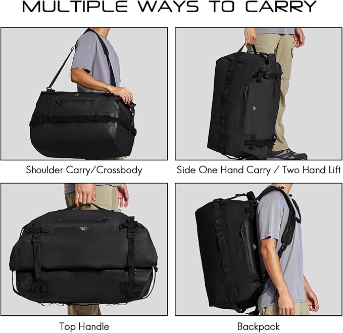 Haimont Large Waterproof Duffel Backpack Roll-Top Heavy Duty Dry Duffle Bag for Boating, Travel, Motorcycle, Kayaking, Camping, 60L-StrideForce Fitness