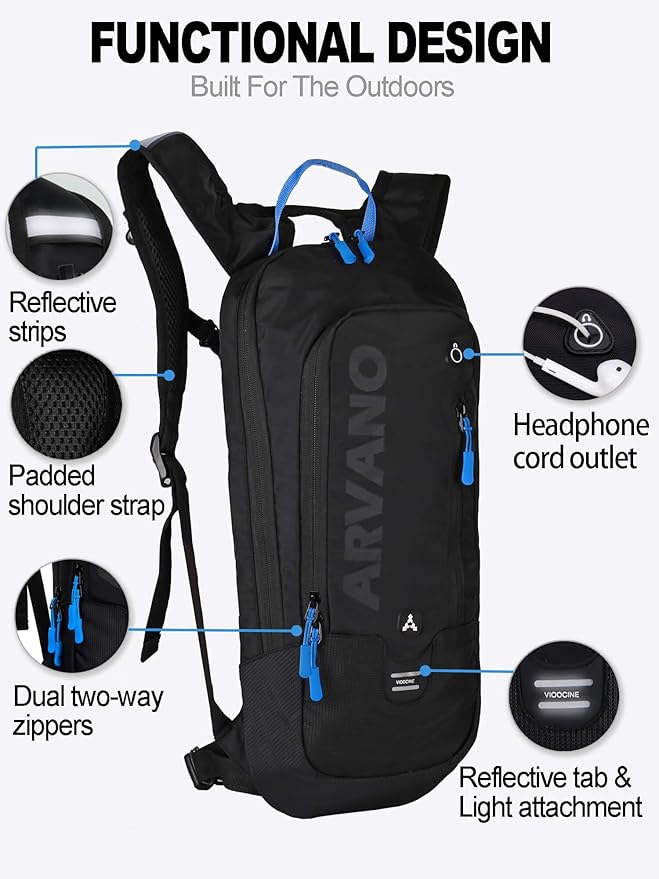 Hydration Backpack, Lightweight Hydration Pack with 2L Water Bladder, 6L Water Backpack for Men Women Cycling, Hiking, Mountain Biking, Skiing-StrideForce Fitness