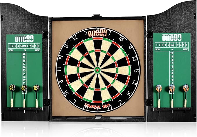 All-in-One Dartgame Center with Self-Healing Sisal/Double-Sided Dartboard & Multifunctional Cabinet 6 Steeltip Darts and Mounting Kit Included-StrideForce Fitness