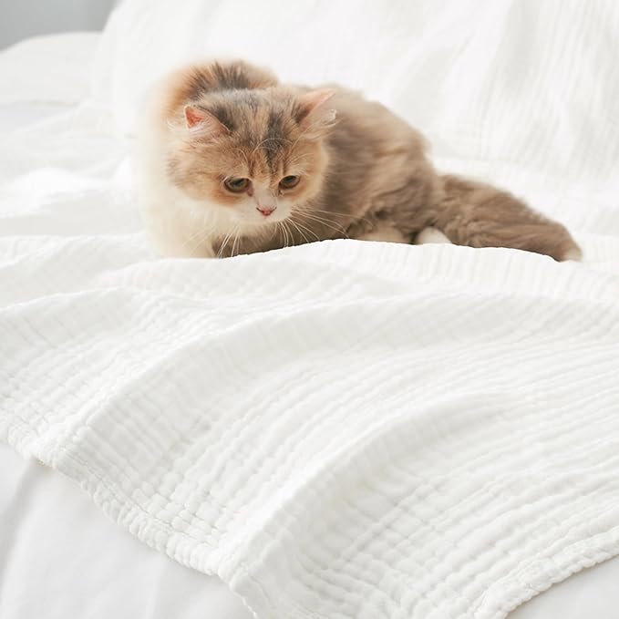 Carriediosa 100% Cotton Muslin Throw Blanket 90" X 90" Queen Size，4-Layers Summer Gauze Throws for Bed Couch，Soft Lightweight Breathable Linen Blankets Bedspread for Adults All Season，White-StrideForce Fitness