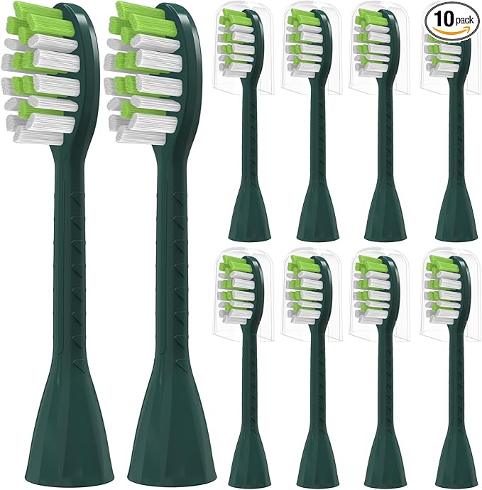 Toothbrush Replacement Heads Compatible with Philips One Series Sonicare Rechargeable Toothbrush BH1022/08, 10 Pack Replacement Heads, Soft Bristles, Sage Green