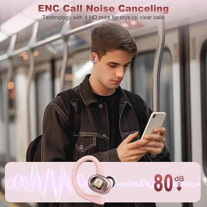 Wireless Earbuds Sport, Bluetooth 5.4 Headphones with Earhook, 2025 Hi-Fi Stereo Over Ear Buds, 50H Earphones with 4 ENC Noise Canceling Mics, IP7 Waterproof Headset for Running Workout (Android/iOS)-StrideForce Fitness