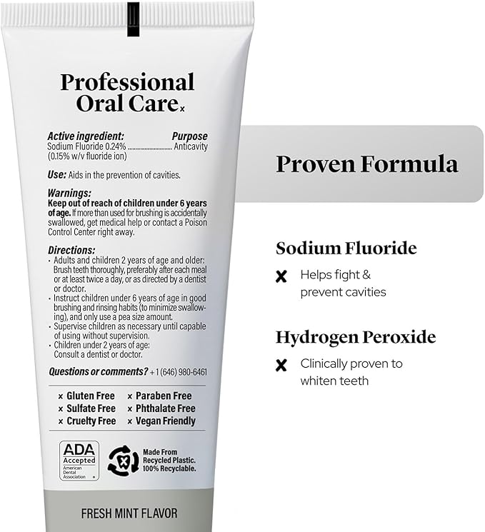 Made by Dentists Professional Ultra Whitening Toothpaste - 2 Pack - Sensitive Teeth Whitening Toothpaste with Sodium Fluoride & Hydrogen Peroxide, ADA Approved, Vegan, 2 x 4.2oz
