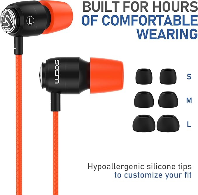 LUDOS Clamor Wired Earbuds in-Ear Headphones, 5 Years Warranty, Earphones with Microphone, Noise Isolating Ear Buds, Memory Foam for iPhone, Samsung, School Students, Kids, Women, Small Ears - Coral-StrideForce Fitness