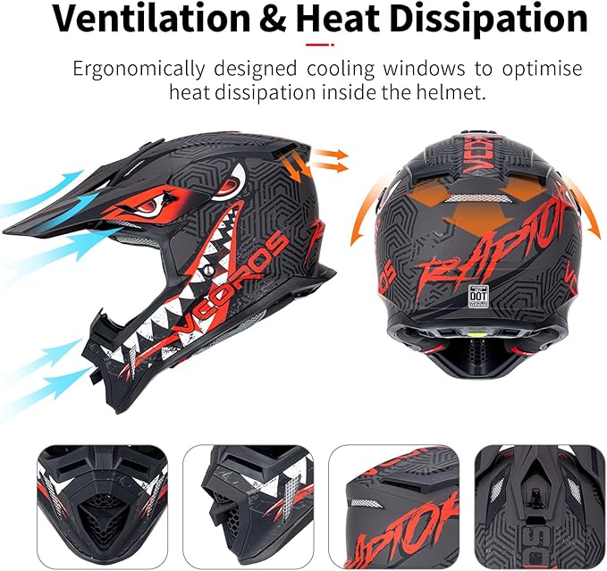 VCOROS H637 Adult Motocross Helmets ATV Dirtbike BMX MX Offroad Adventure UTV Helmets DOT Approved-StrideForce Fitness