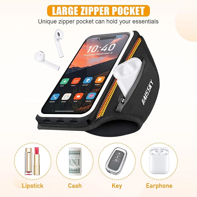 Running Armband for iPhone 15/14/13 Pro/Plus & Galaxy S20/S10, 3D Design Cell Phone Armband with Earphone Pouch Card Slot & Key Pockets, Water Resistant Sports Phone Holder Up to 6.9" Devices-StrideForce Fitness